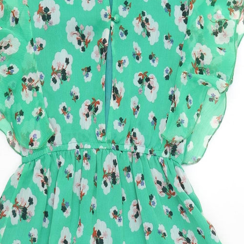 Max C Womens Green Geometric Polyester Fit & Flare Size S Round Neck Button