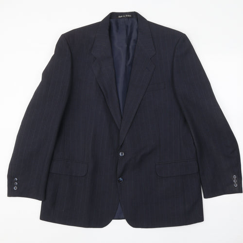 Greenwoods Mens Blue Striped Polyester Jacket Suit Jacket Size 44 Regular