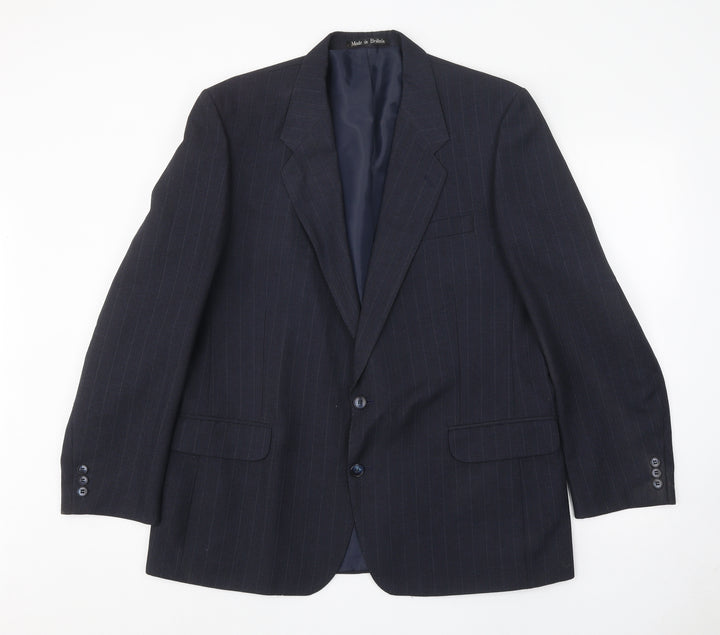 Greenwoods Mens Blue Striped Polyester Jacket Suit Jacket Size 44 Regular