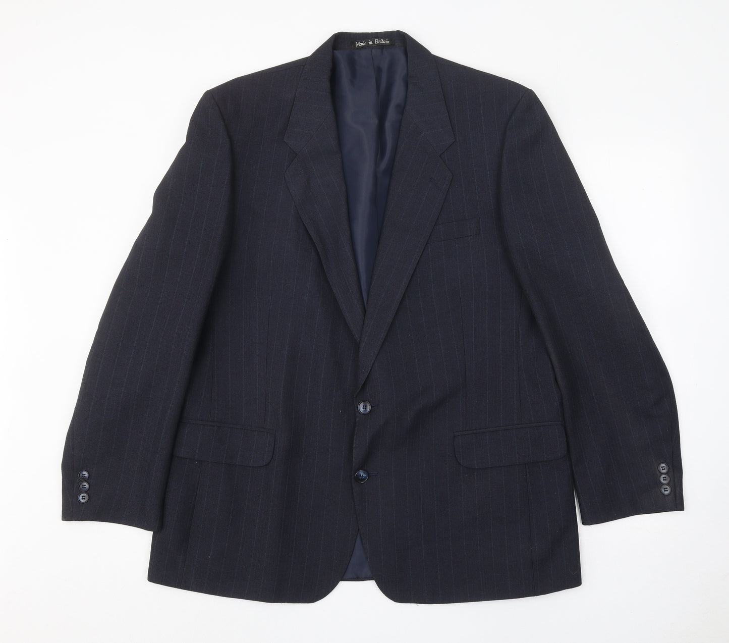 Greenwoods Mens Blue Striped Polyester Jacket Suit Jacket Size 44 Regular