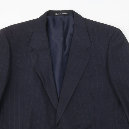 Greenwoods Mens Blue Striped Polyester Jacket Suit Jacket Size 44 Regular