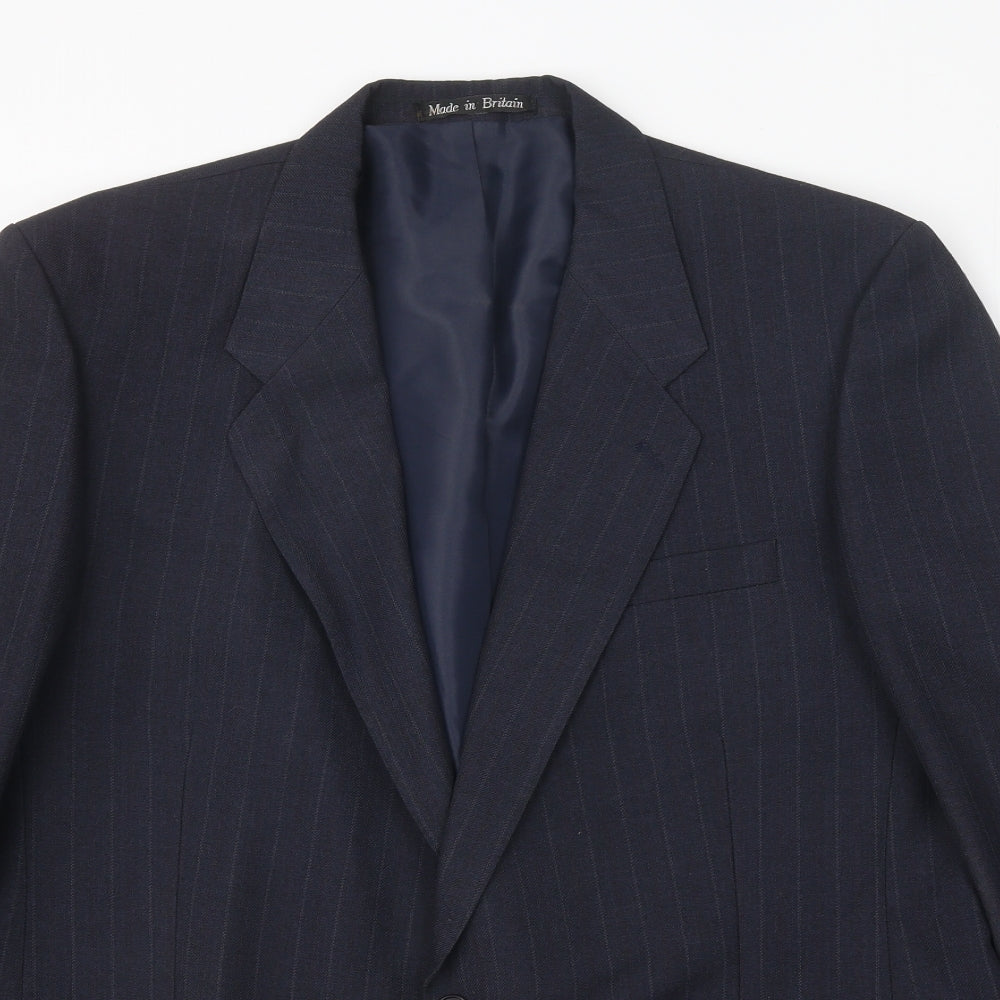 Greenwoods Mens Blue Striped Polyester Jacket Suit Jacket Size 44 Regular