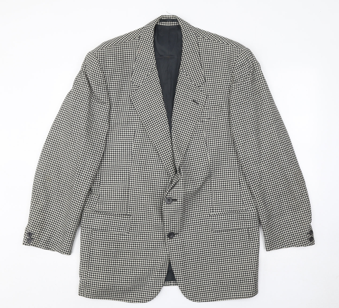 House of Fraser Mens Black Geometric Wool Jacket Blazer Size 40 Regular