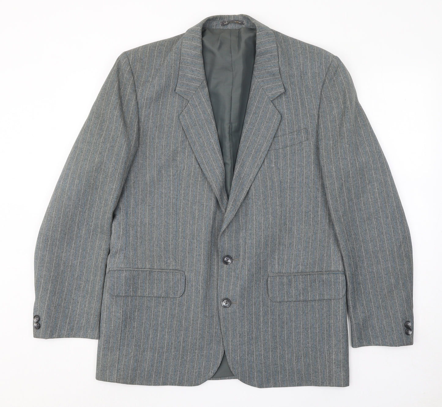 Lincroft Mens Grey Striped Polyester Jacket Suit Jacket Size 40 Regular