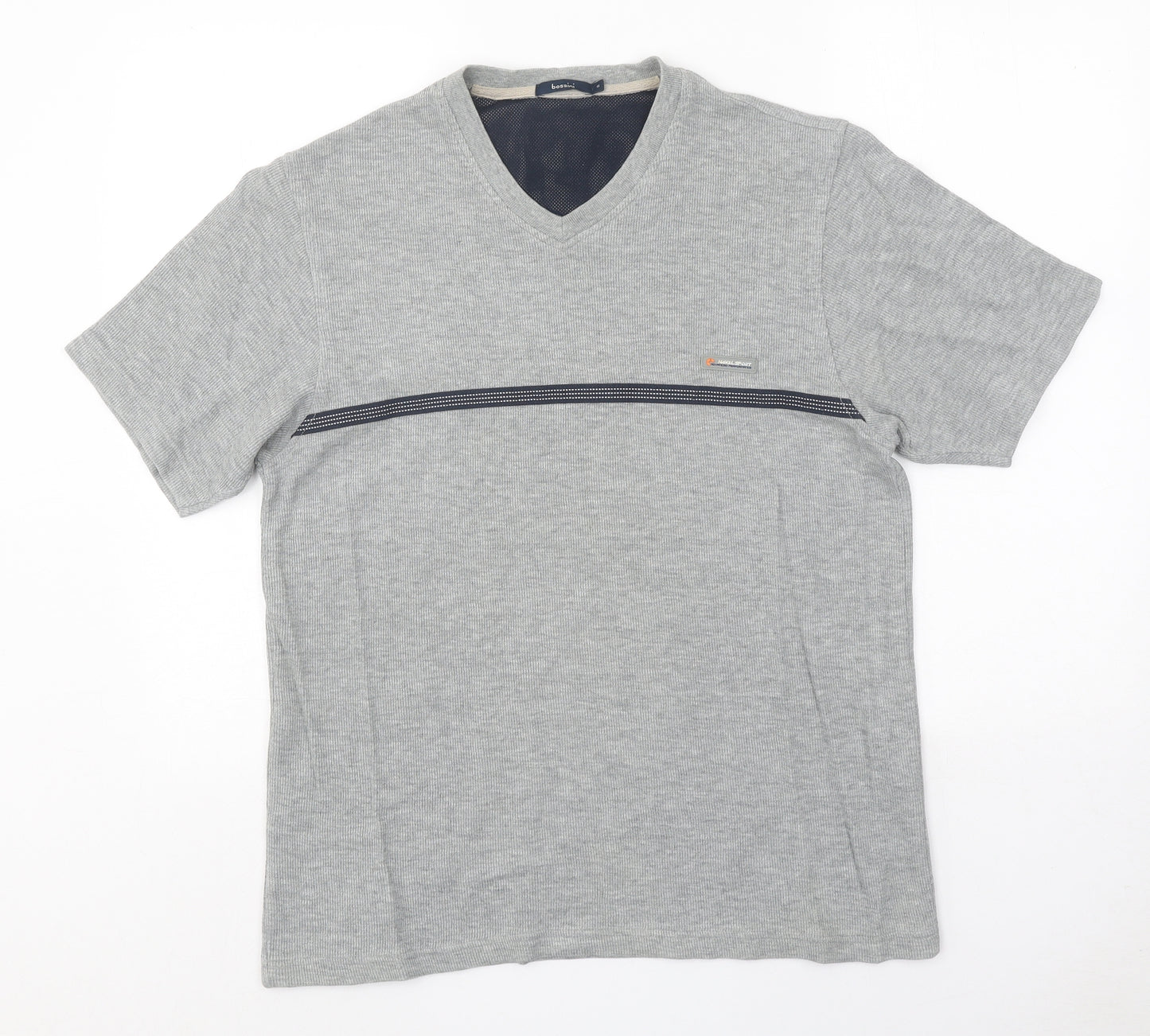 Bossini Mens Grey Cotton T-Shirt Size S V-Neck