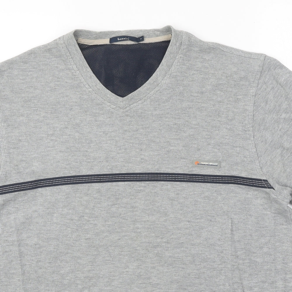 Bossini Mens Grey Cotton T-Shirt Size S V-Neck