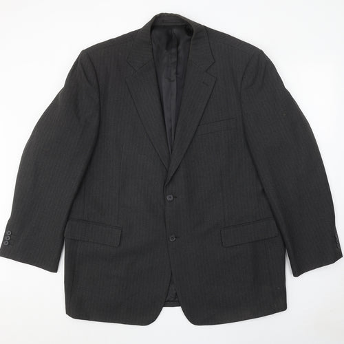 Carabou Mens Grey Striped Polyester Jacket Suit Jacket Size 48 Regular