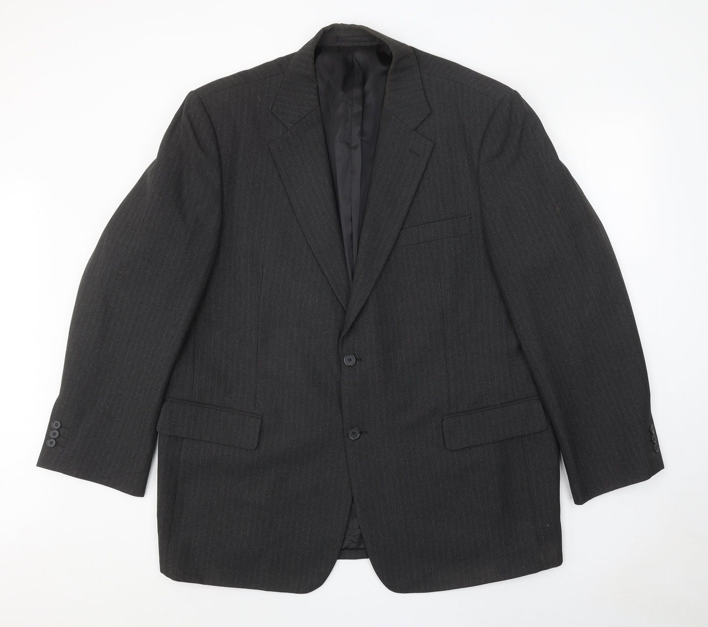 Carabou Mens Grey Striped Polyester Jacket Suit Jacket Size 48 Regular