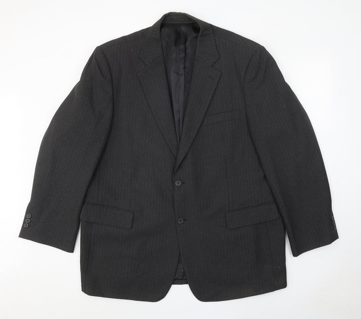 Carabou Mens Grey Striped Polyester Jacket Suit Jacket Size 48 Regular