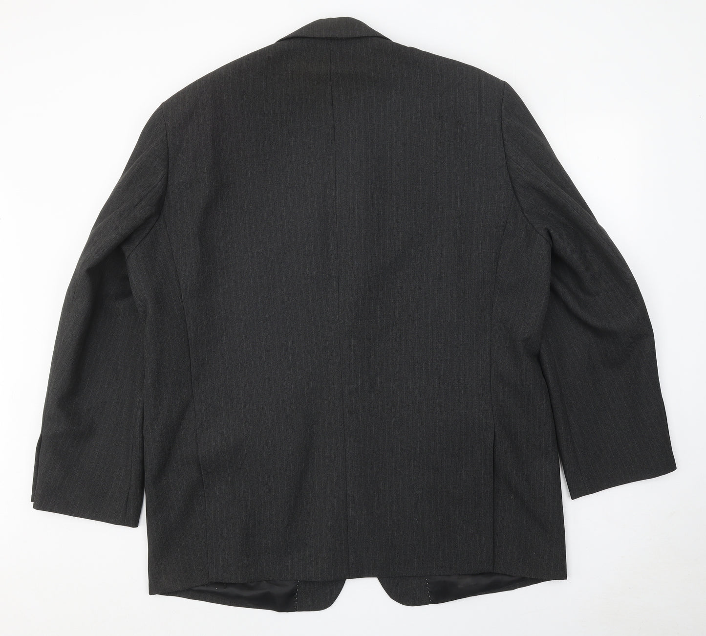 Carabou Mens Grey Striped Polyester Jacket Suit Jacket Size 48 Regular