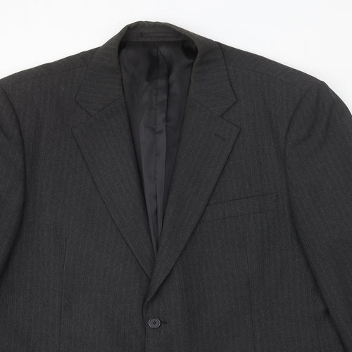 Carabou Mens Grey Striped Polyester Jacket Suit Jacket Size 48 Regular