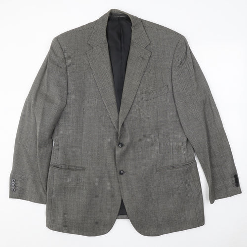 Collezione Mens Grey Geometric Wool Jacket Blazer Size 44 Regular