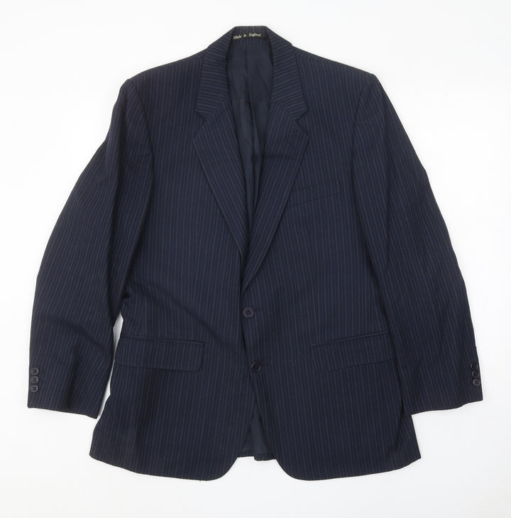 The Label Mens Blue Striped Wool Jacket Suit Jacket Size 38 Regular