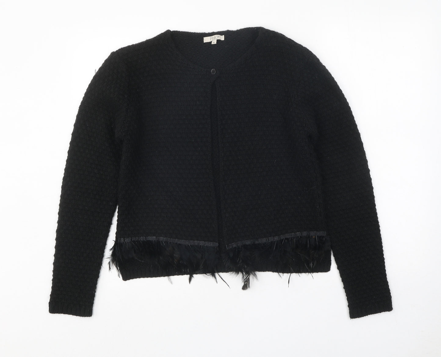 PHO Womens Black Roll Neck Acrylic Cardigan Jumper Size S