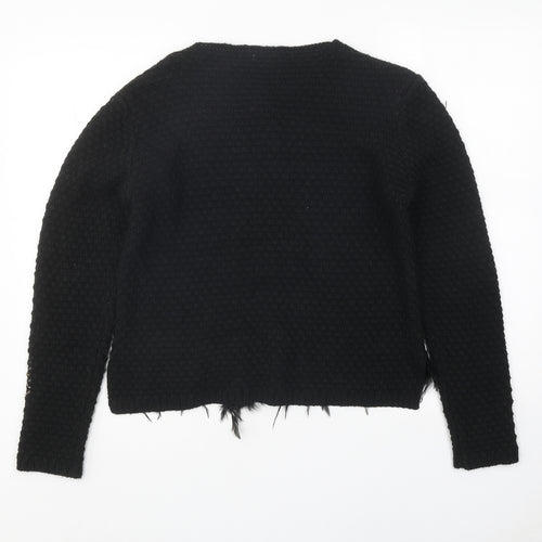 PHO Womens Black Roll Neck Acrylic Cardigan Jumper Size S