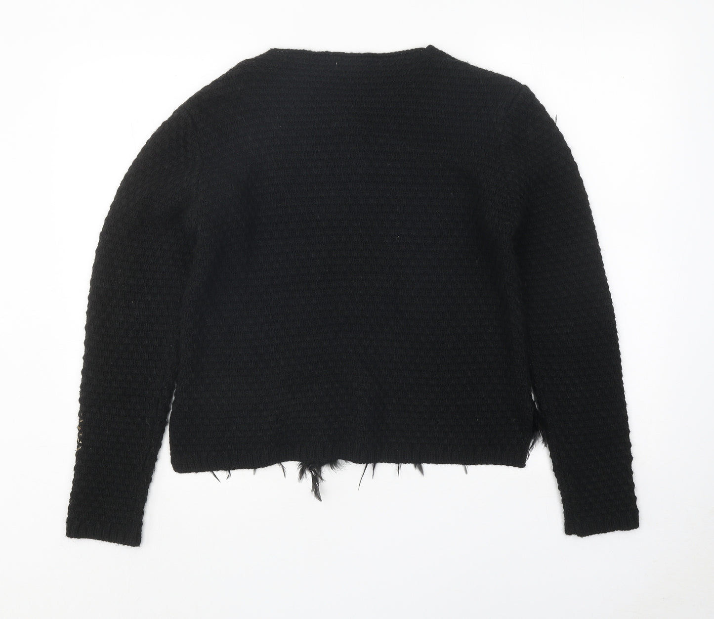 PHO Womens Black Roll Neck Acrylic Cardigan Jumper Size S
