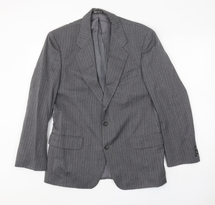 St Michael Mens Grey Striped Wool Jacket Suit Jacket Size 38 Regular