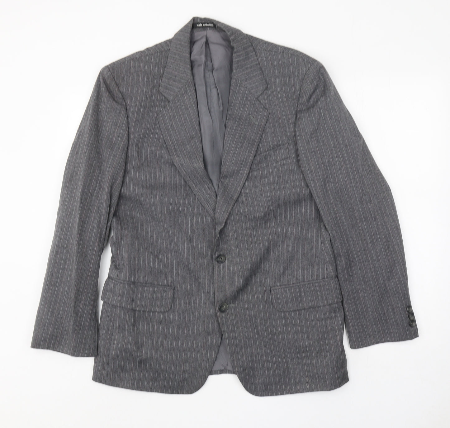 St Michael Mens Grey Striped Wool Jacket Suit Jacket Size 38 Regular