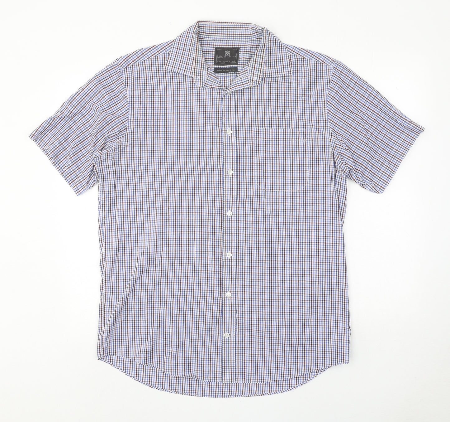 Marks and Spencer Mens Multicoloured Plaid Cotton Dress Shirt Size 15.5 Collared Button