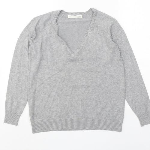 Sfera Casual Womens Grey V-Neck Acrylic Pullover Jumper Size M