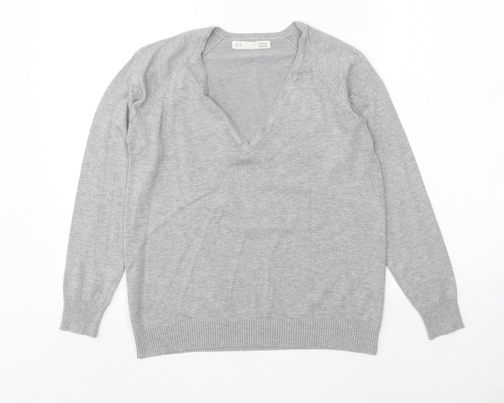 Sfera Casual Womens Grey V-Neck Acrylic Pullover Jumper Size M