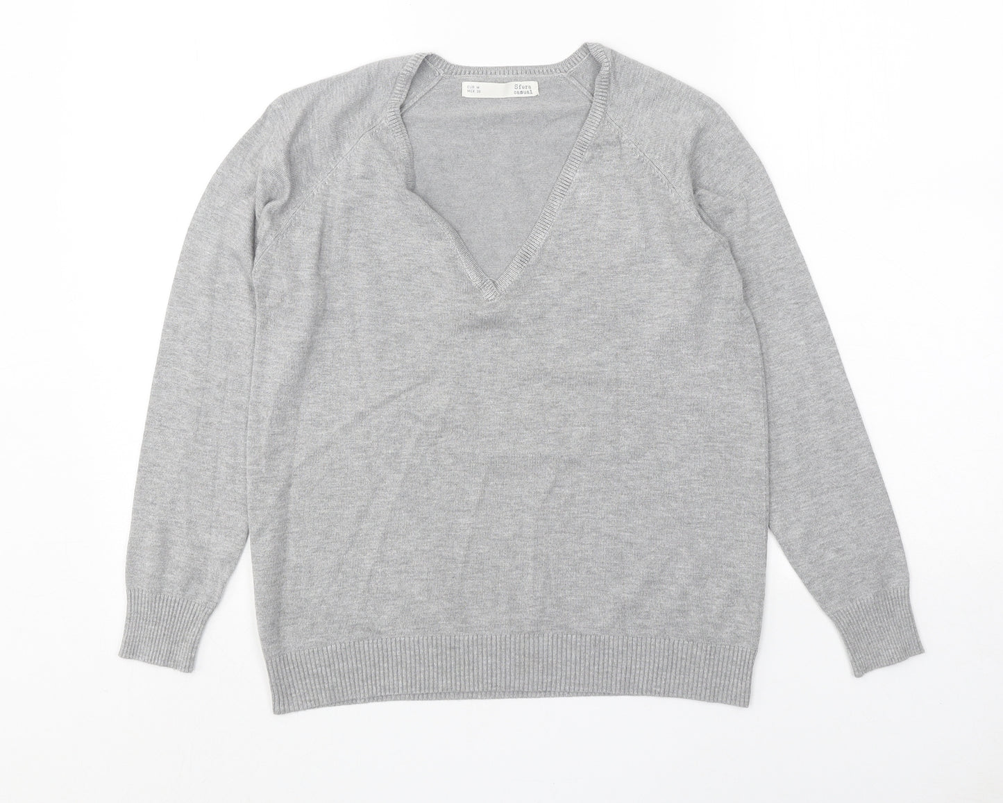 Sfera Casual Womens Grey V-Neck Acrylic Pullover Jumper Size M