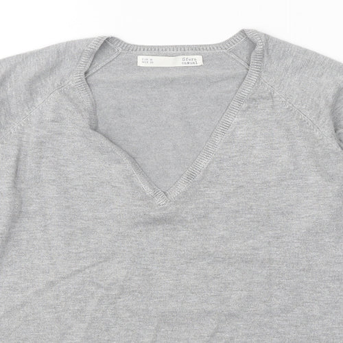 Sfera Casual Womens Grey V-Neck Acrylic Pullover Jumper Size M