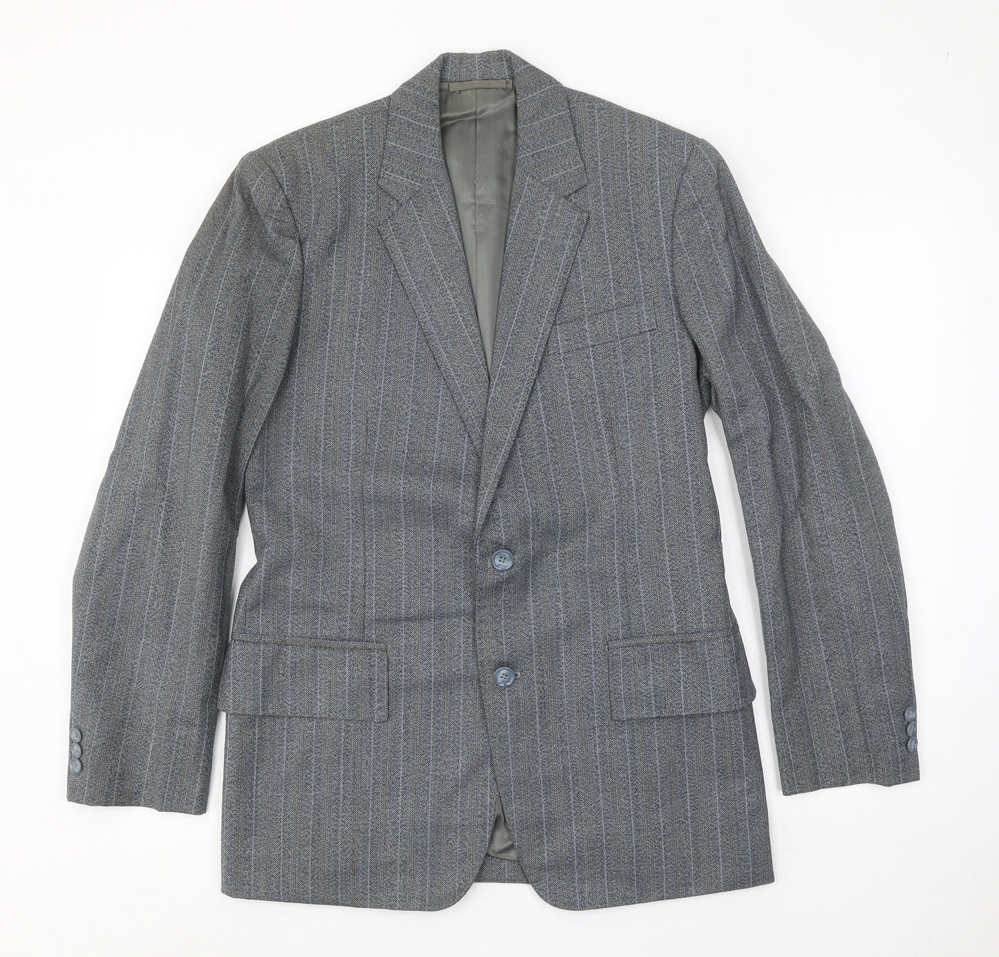 J.J.Chan Mens Grey Striped Wool Jacket Suit Jacket Size 36 Regular