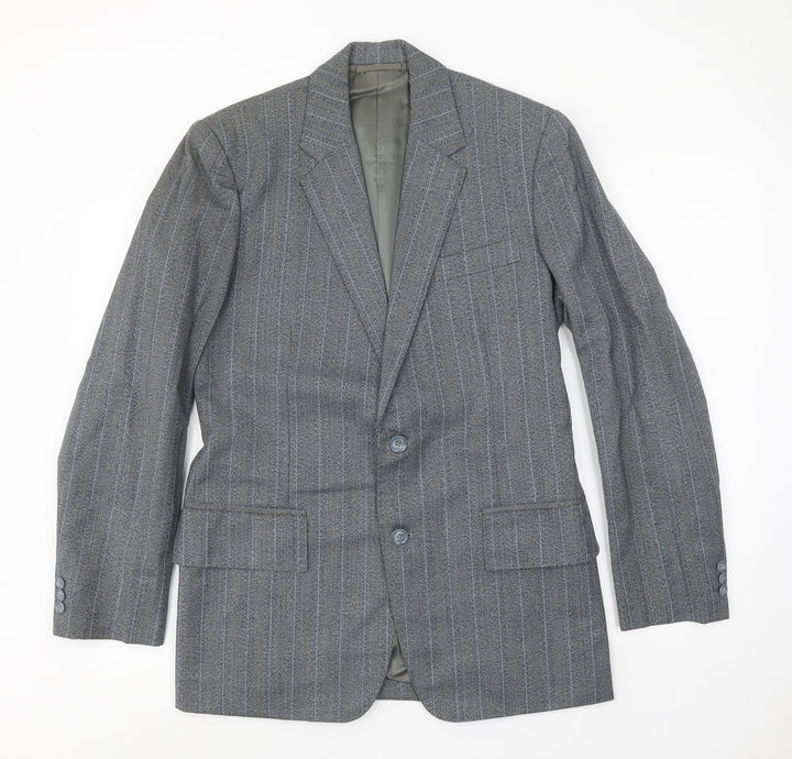 J.J.Chan Mens Grey Striped Wool Jacket Suit Jacket Size 36 Regular