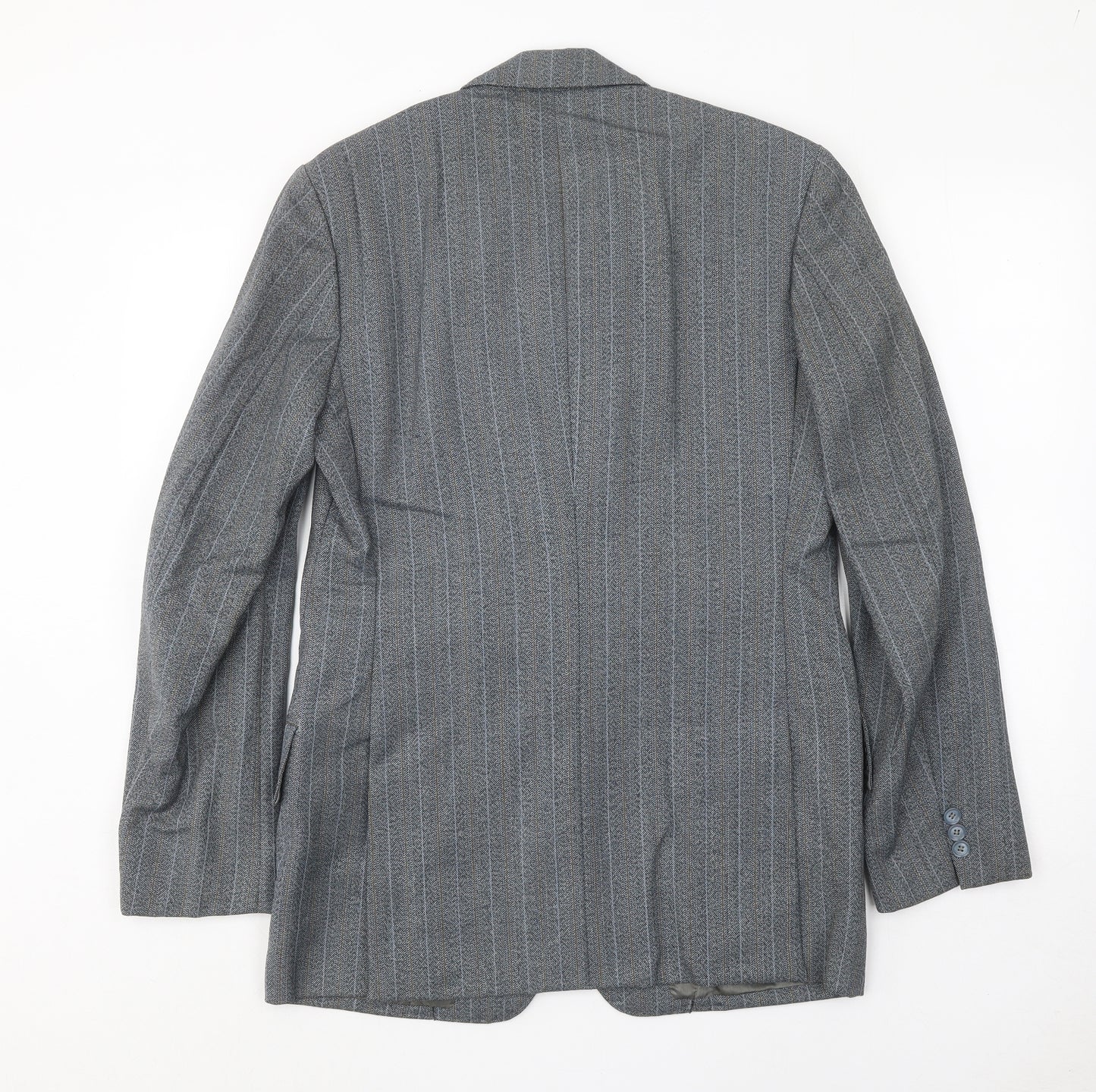 J.J.Chan Mens Grey Striped Wool Jacket Suit Jacket Size 36 Regular