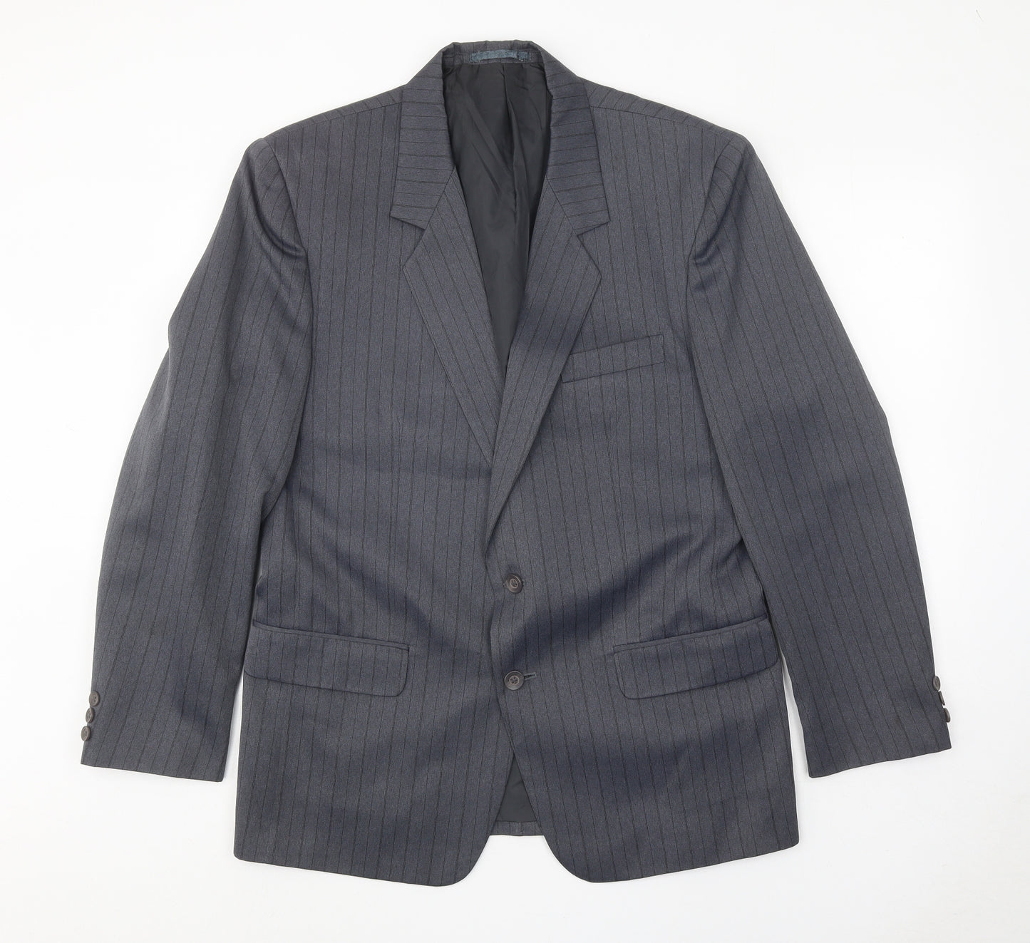 Hui Mens Blue Striped Polyester Jacket Suit Jacket Size 40 Regular