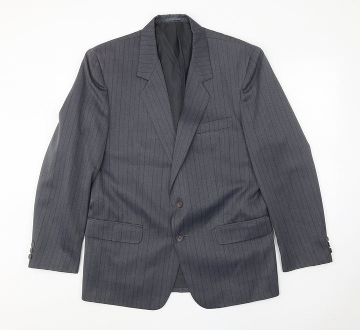 Hui Mens Blue Striped Polyester Jacket Suit Jacket Size 40 Regular