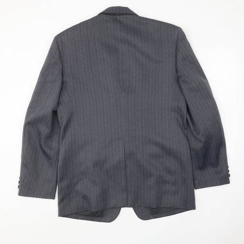 Hui Mens Blue Striped Polyester Jacket Suit Jacket Size 40 Regular