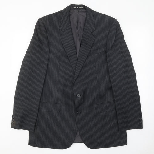 Burton Mens Black Striped Wool Jacket Suit Jacket Size 42 Regular
