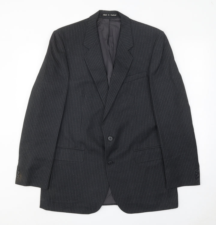 Burton Mens Black Striped Wool Jacket Suit Jacket Size 42 Regular