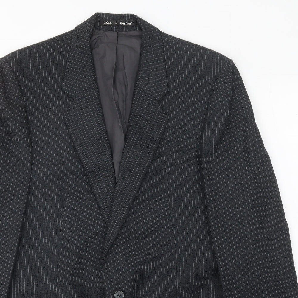 Burton Mens Black Striped Wool Jacket Suit Jacket Size 42 Regular