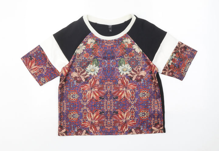 Topshop Womens Multicoloured Floral Polyester Basic T-Shirt Size 6 Round Neck