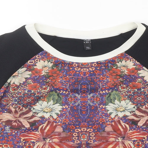Topshop Womens Multicoloured Floral Polyester Basic T-Shirt Size 6 Round Neck