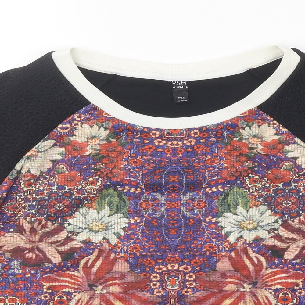 Topshop Womens Multicoloured Floral Polyester Basic T-Shirt Size 6 Round Neck