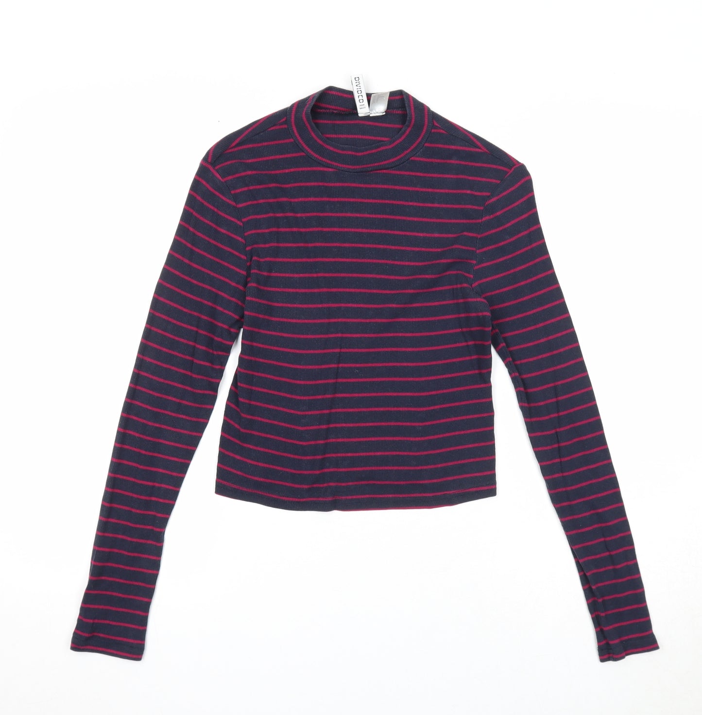 Divided by H&M Womens Blue Round Neck Striped Cotton Pullover Jumper Size M