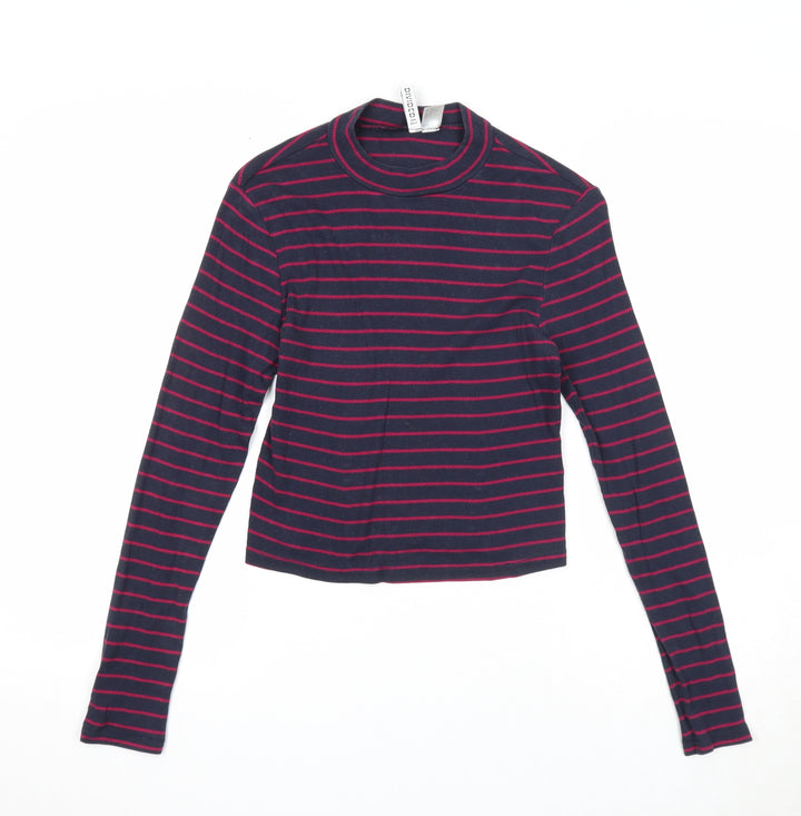 Divided by H&M Womens Blue Round Neck Striped Cotton Pullover Jumper Size M