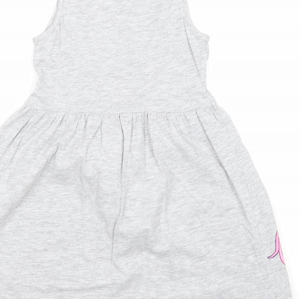 H&M Girls Grey Cotton Fit & Flare Size 5-6 Years Round Neck Pullover - Unicorn