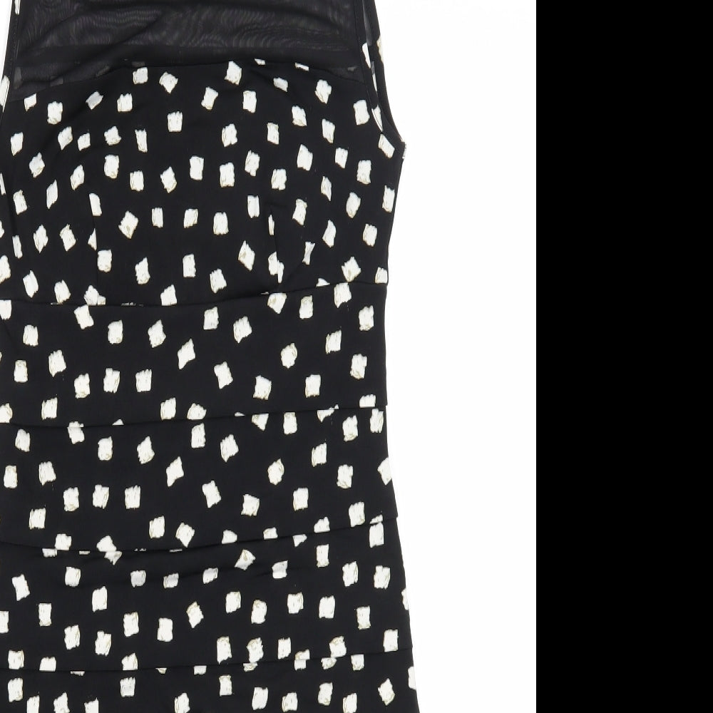 En Focus Studio Womens Black Geometric Polyester A-Line Size 4 Round Neck Pullover
