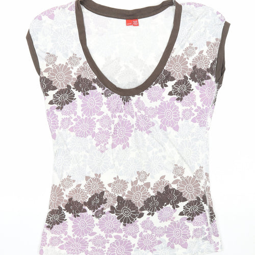 Spirit Womens Multicoloured Floral Cotton Basic T-Shirt Size L Scoop Neck