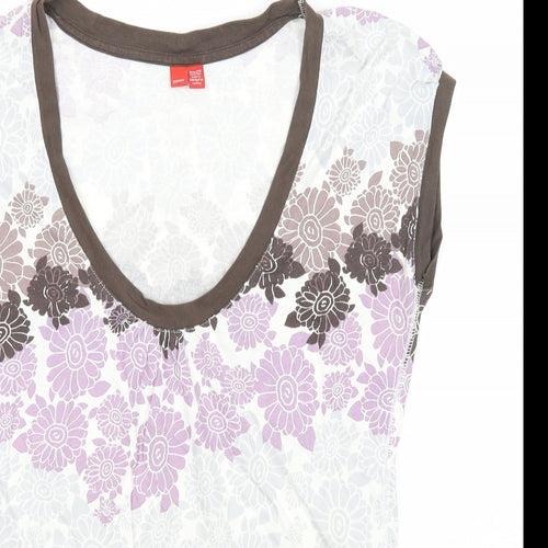 Spirit Womens Multicoloured Floral Cotton Basic T-Shirt Size L Scoop Neck