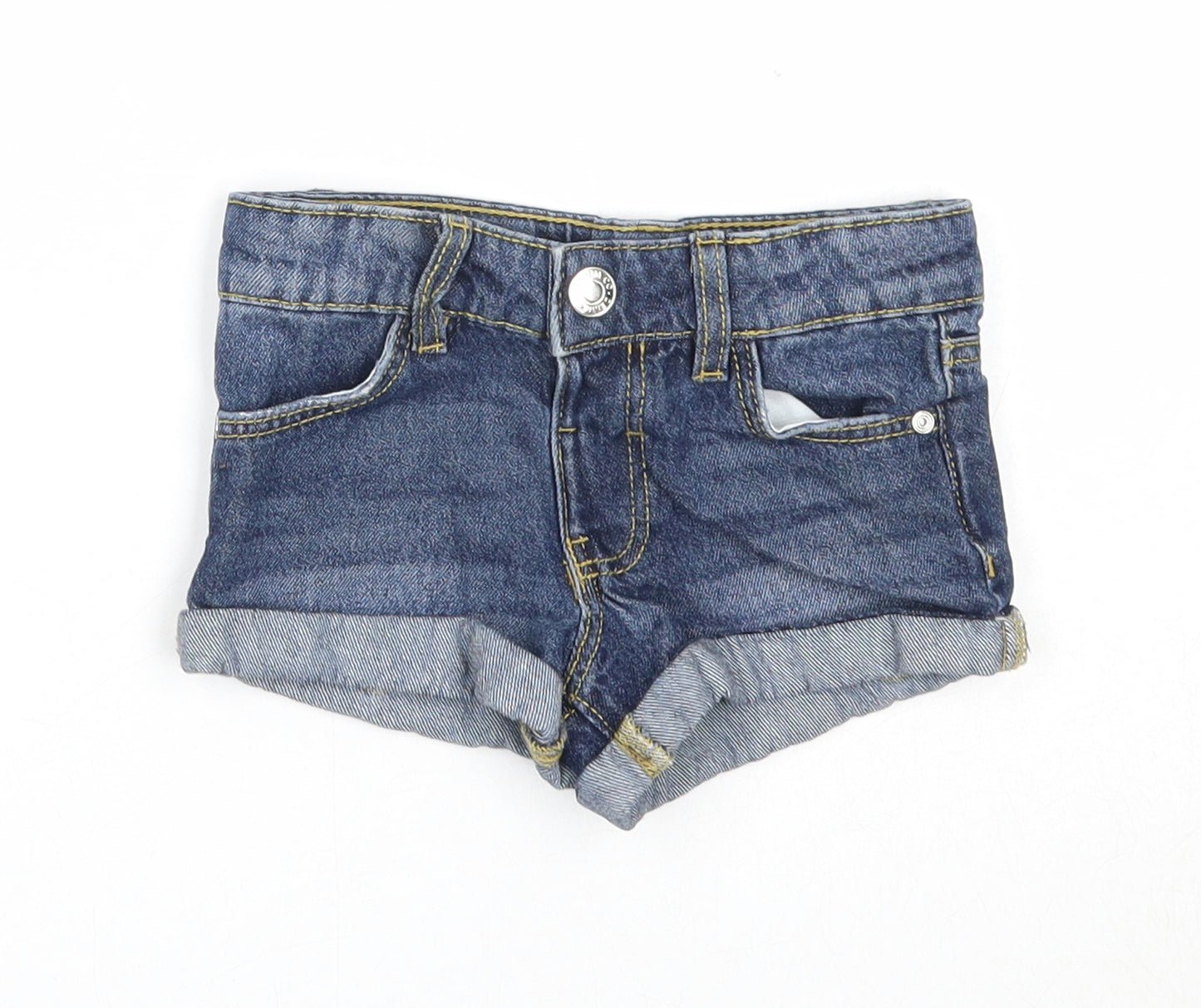 Denim & Co. Girls Blue Cotton Cropped Trousers Size 18-24 Months Snap
