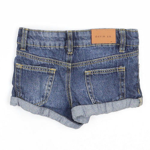 Denim & Co. Girls Blue Cotton Cropped Trousers Size 18-24 Months Snap