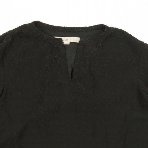 LOFT Womens Green Geometric Polyester Basic Blouse Size XS V-Neck