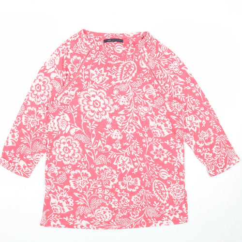 Marks and Spencer Womens Pink Floral Polyester Basic Blouse Size 8 Round Neck