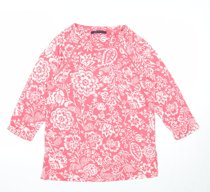 Marks and Spencer Womens Pink Floral Polyester Basic Blouse Size 8 Round Neck